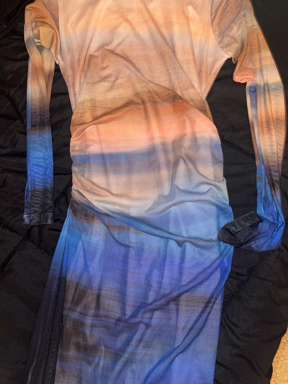 Almost Famous Long Sleeve Ombre Bodycon Dress in Blue and Peach